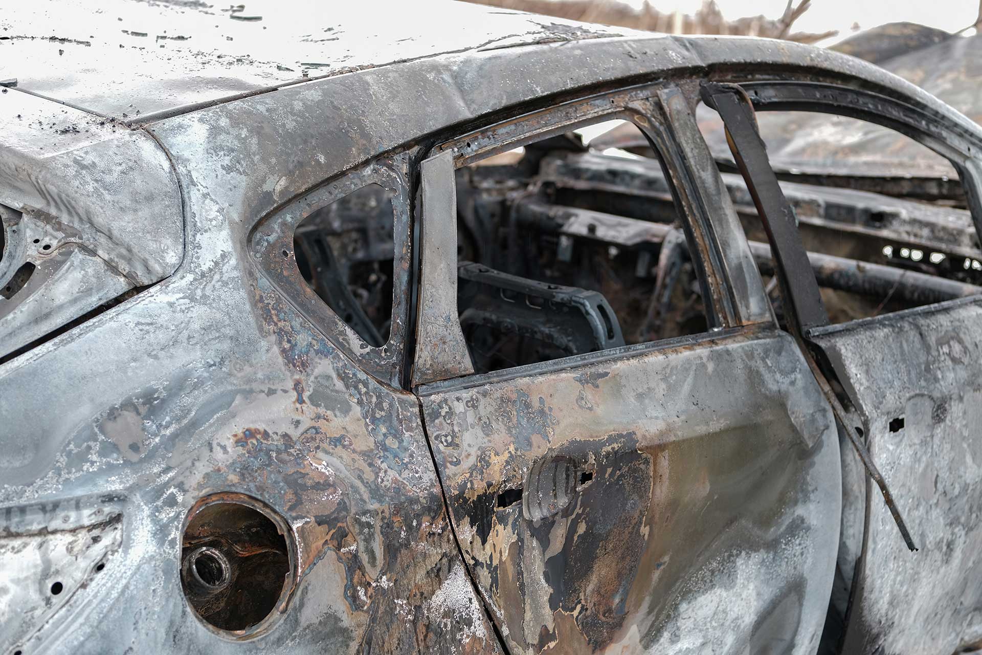 Car remains after electrical fire