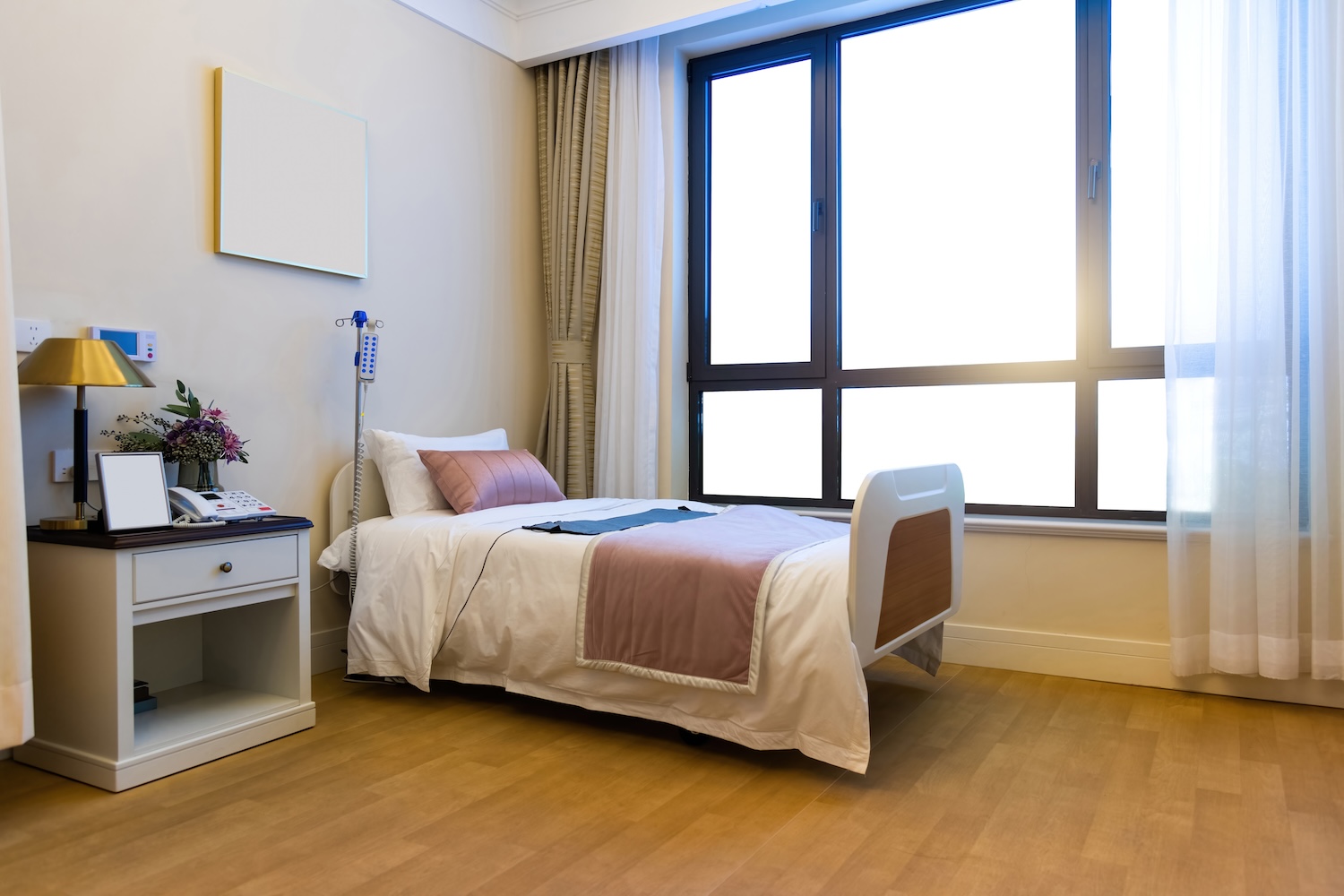 Hospital room with bed